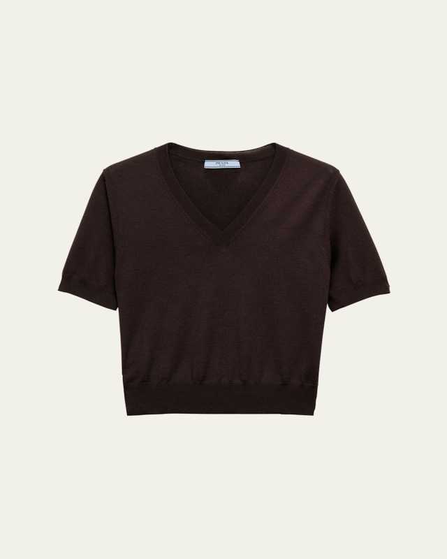 V-Neck Short Sleeve Boxy Wool Sweater